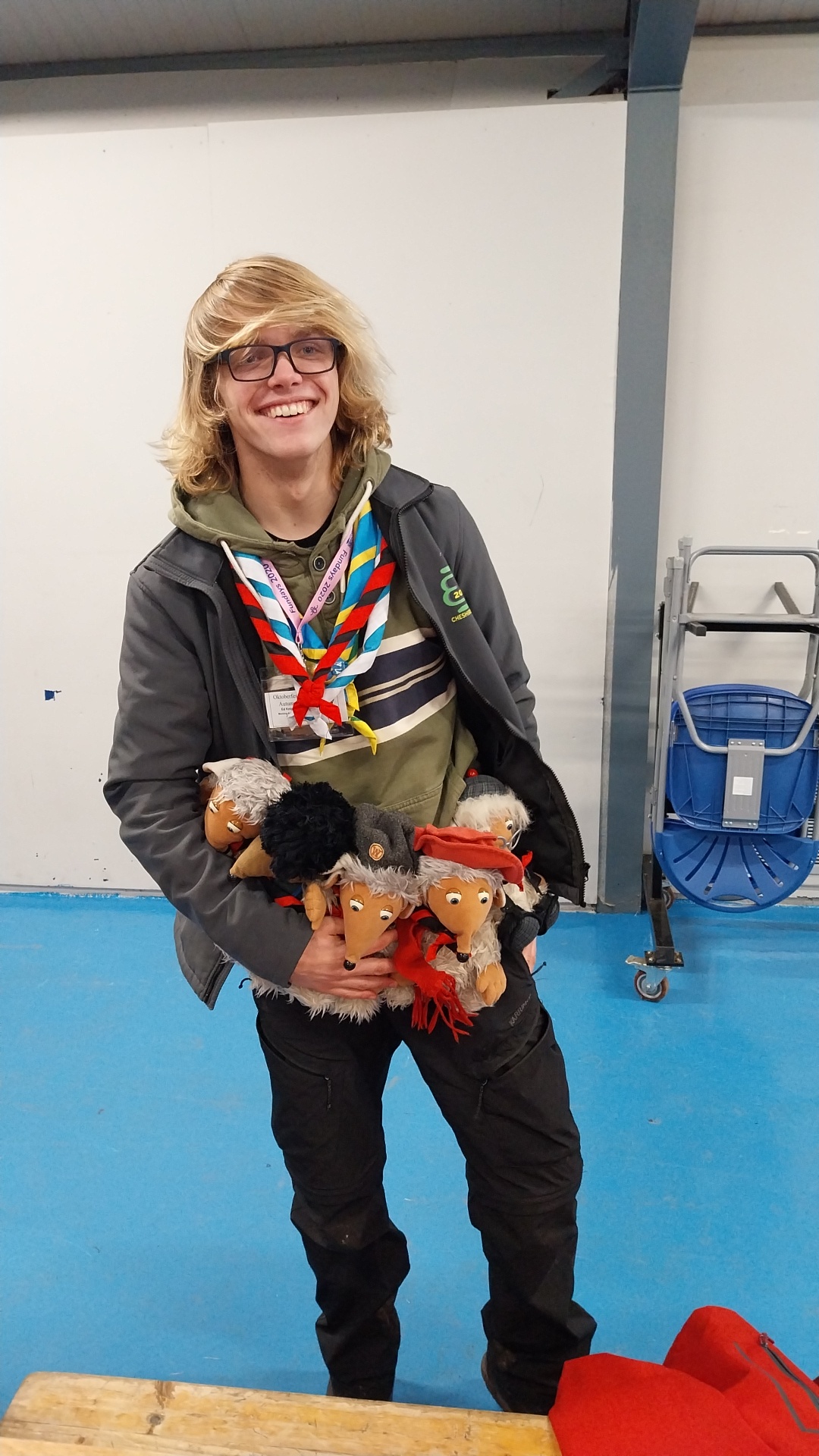Me in the hall at Oktoberfest, holding 5 of BUSAG's wombles